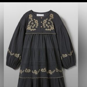 Zara Kids Dress in Charcoal with Gold Embroidery